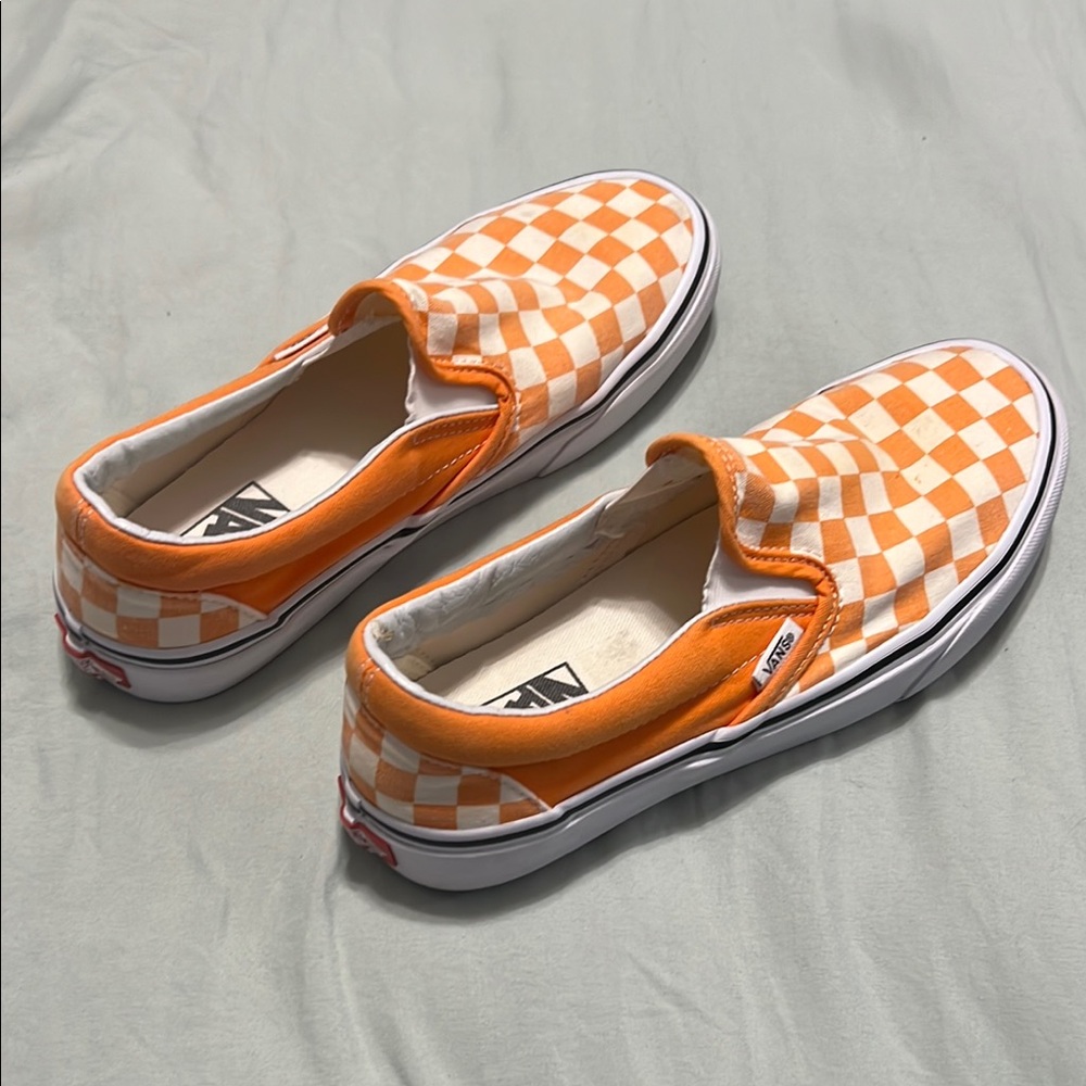 Vans Orange Checkerboard Slip-On Sneakers